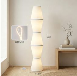 Modern Trapezoid Floor Lamps for Living Room, LED Floor Lamp with Fabric Shade, Mid Century Standing Lamp Beige Tall Lamp for Bedroom, Corner Floor La
