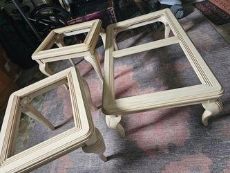 Coffee and end tables with inset glass(faux wood)