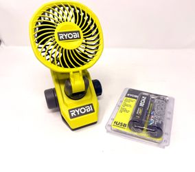 RYOBI USB Li-Ion Clamp Fan Kit W/ 2x  2Ah USB Batteries NEW