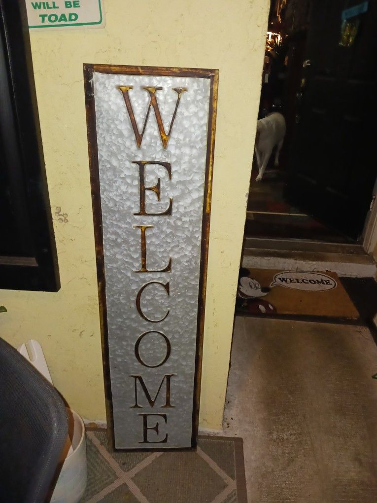 NICE 5FT+ WELCOME TIN WOOD FRAMED SIGN 10 FIRM GO MY POST MOST ITEMS BE 50% OFF