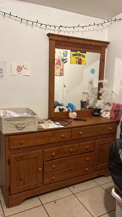 Wood dresser and mirror
