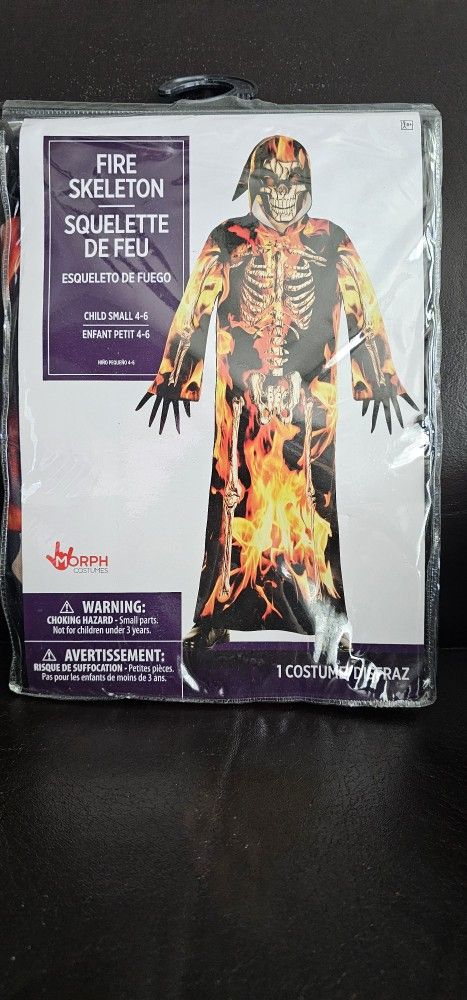 Brand New Boys Fire Skeleton Halloween Costume Size Child Small 4-6
