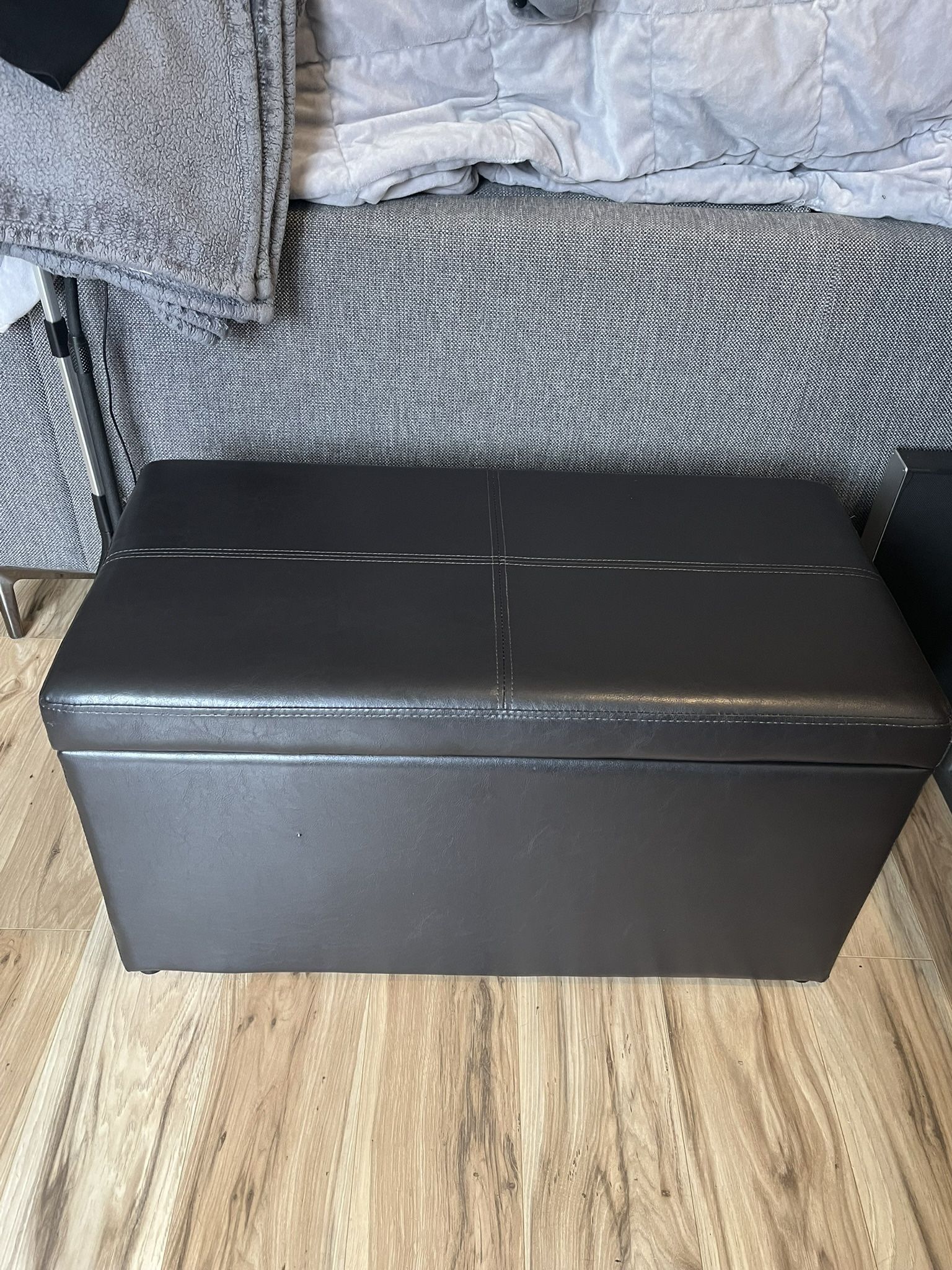 Faux Leather Black Ottoman With Storage