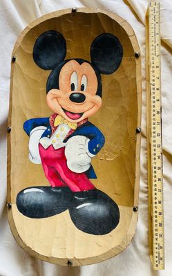 Hand painted wooden bowl Mickey Mouse design.