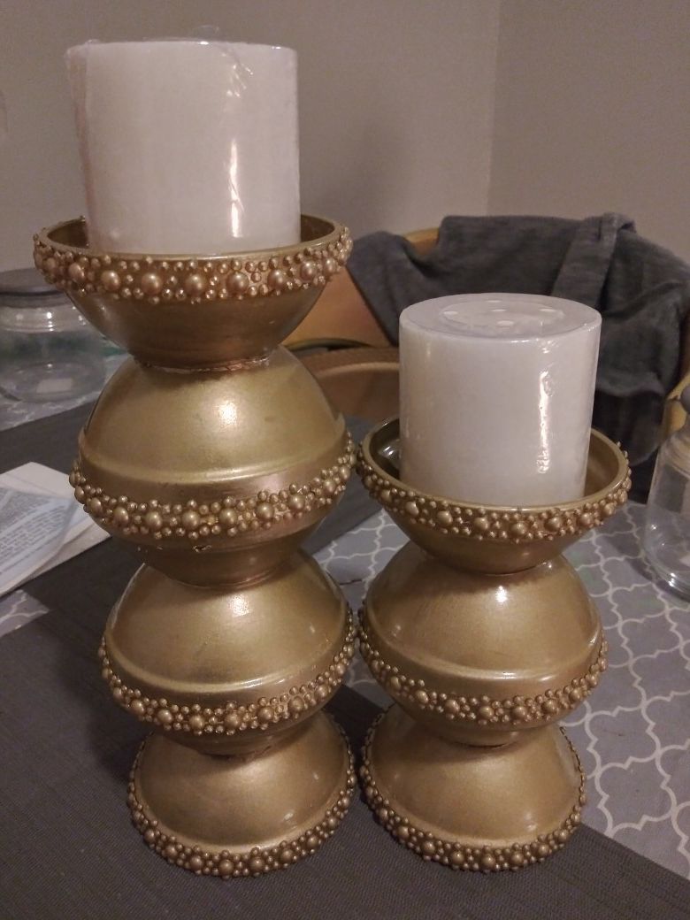 Handcrafted glass candle holders w/candles included