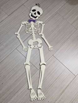 Large 38 Inch Poseable Talking Felt Skeleton Halloween Wall Decor