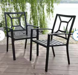 Black Stackable Metal Outdoor Dining Chair (2-Pack)