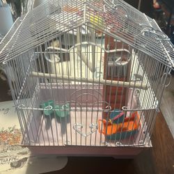 Small birdcage with brand new little ladder swing bar to stand on and feeders and another little toy