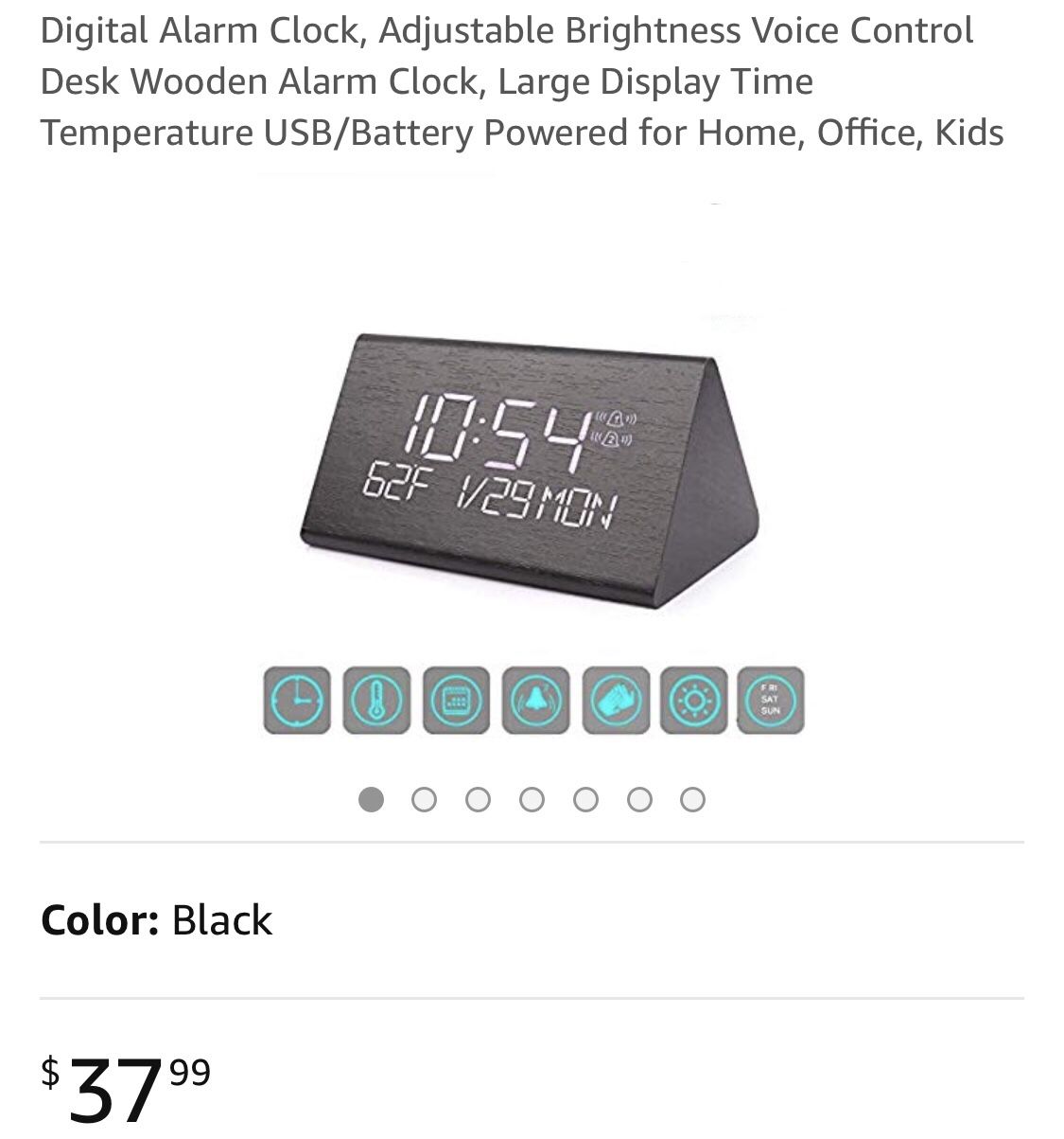 Digital Alarm Clock-Adjustable Brightness/VoiceControl/Desk Wooden