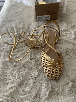 Steve Madden Gossamer Gold Leather Woven Lace-Up Flats – Size 8