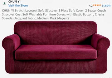 Magenta colored 2-piece loveseat slip cover