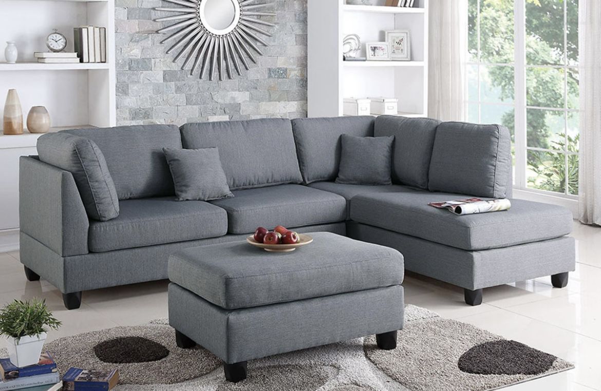 Gray Sectional Sofa With Ottoman (Free Delivery)