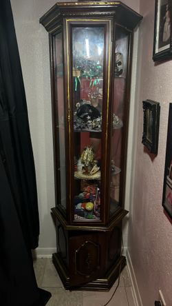 Curio with glass door, bottom cabinet and light