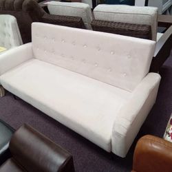 Cream Color Tufted Velvet Couch