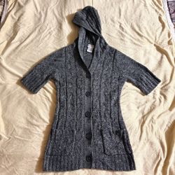 Urban Diva By I.O.T. Gray Hooded Short Sleeve Long Cardigan Sweater Sz Small