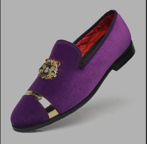 Light Lavender Shoes Mens FOEVTRUE Loafers Men Dress Velvet Purple Shoes  With Gold Plate Slippers Slip On Wedding Party Prom