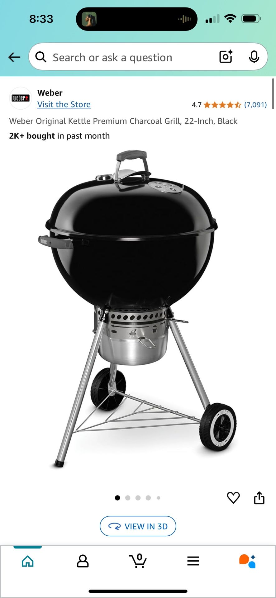 Weber Original Kettle Premium Charcoal Grill 22-Inch