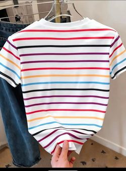 White Multicolor Striped Crew Neck T-Shirt