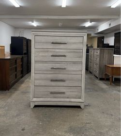 Tall Light Gray 5 Drawer Dresser Chest
