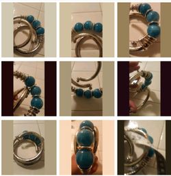Metal base arm bracelet with turquoise beads