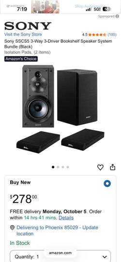 Sony SSCS5 3-Way Bookshelf Speakers with Isolation Pads