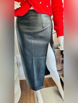 Forever 21 Black Faux Leather Maxi Skirt with High Side Slit