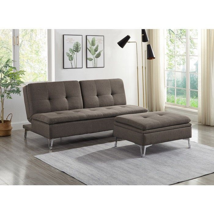 BROWN FUTON SOFA ADJUSTABLE SLEEPER BED STORAGE COFFEE TABLE OTTOMAN COUCH SILLON CAMA