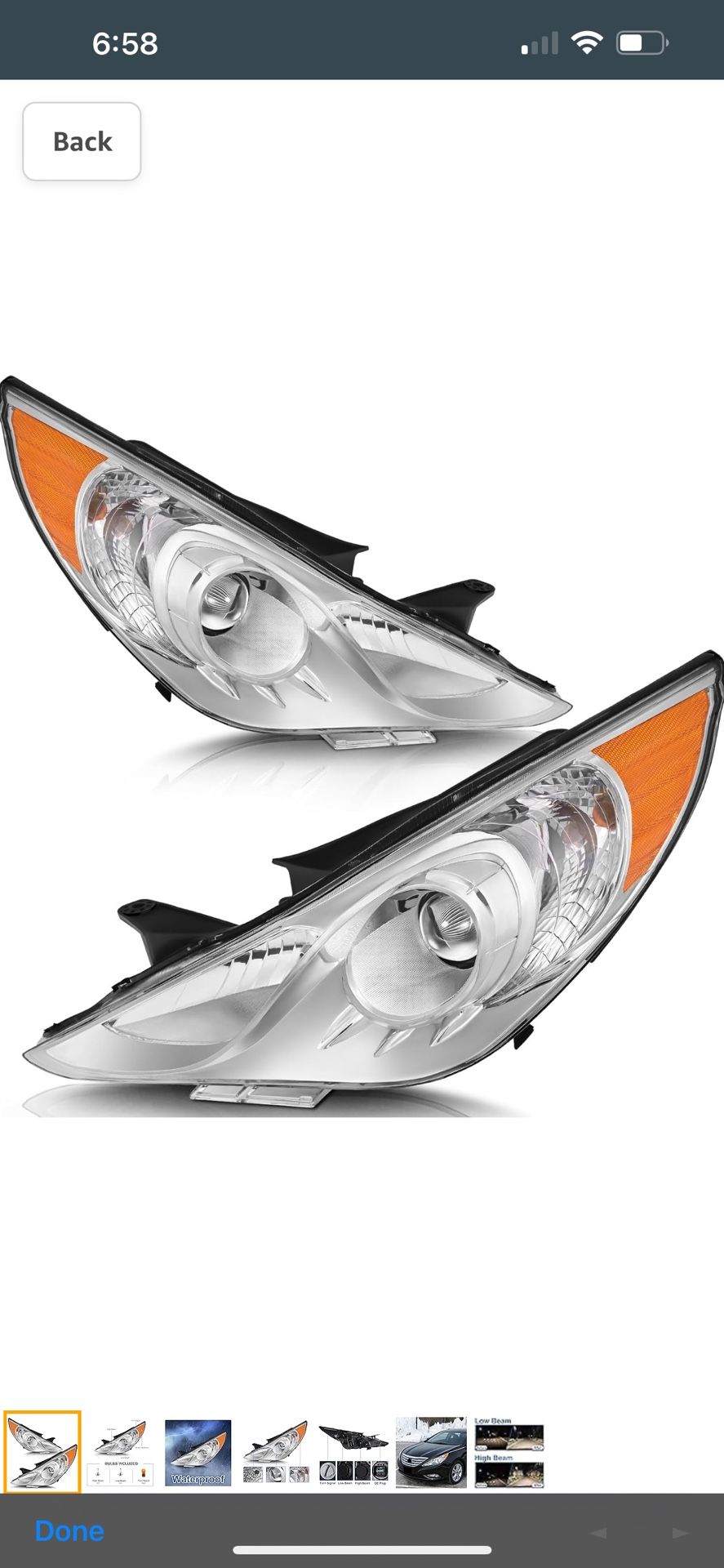 Headlight assembly fit for 2011-2014 11 12 13 14 2011 2012 2013 2014 Hyundai Sonata Headlights Driver Side and Passenger Side (Chrome Housing Amber Re