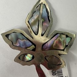 Vintage 925 Silver Leaf  Brooch With Abalone Inlay