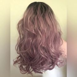 K'ryssma Short Wavy Bob with Lace Front Synthetic Wig, Ombre Purple Dark Roots to Ash Purple, Heat Resistant