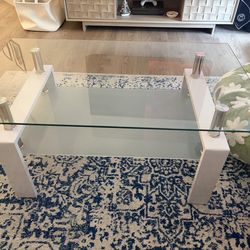 Modern glass coffee table/ white legs