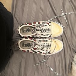 Custom Vans 10.5, Worn once bottoms super clean, yellowing can probably be cleaned