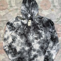NWT INC Men's Sweatshirt Hood Black White Tie-Dye Oversized Sz XL White Pure