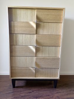 Mid-Century Modern Bamboo 6 drawer chest, Sculpted Wave Fronts