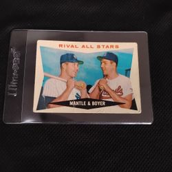 Vintage Old 1960 Mickey Mantle & Ken Boyer Baseball Card  - Rival All Star Topps #160 (Damaged)