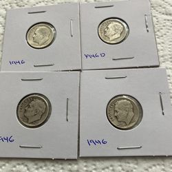 Four (4) 1946 Silver Roosevelt Dimes