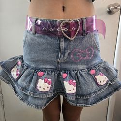 Hello Kitty Heart Denim Mini Skirt