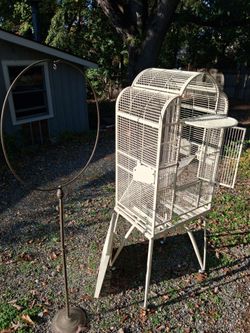 Bird Cage and Vintage Brass Bird Cage Stand