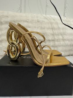 Gold Sculptural Heel Strappy Sandals