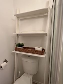 Over the toilet bathroom storage ladder + baskets