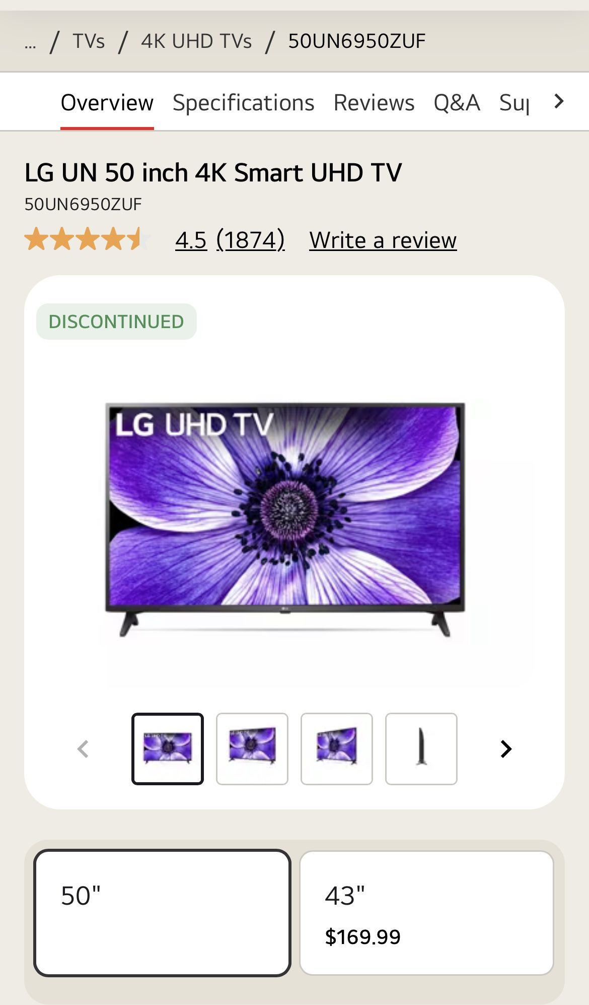 LG UN 50 inch 4K Smart UHD TV