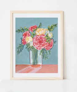 Framed Wall Hanging Colorful Flowers 10" × 14"