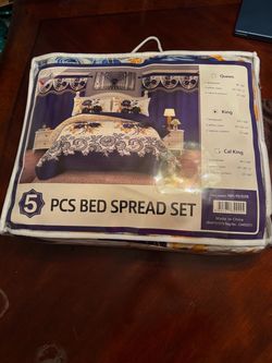 5 pcs bed spread set dark blue