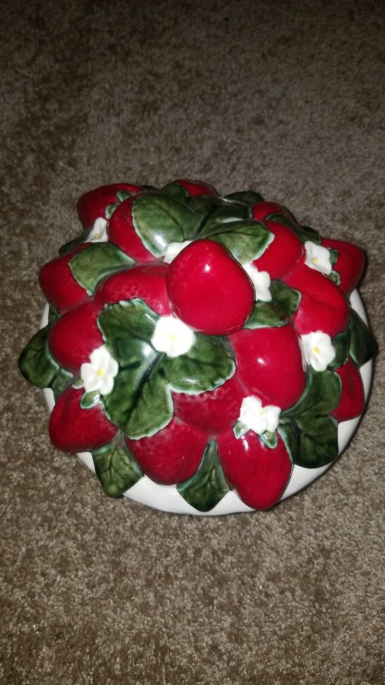 Ceramic Strawberry Center Piece/ Cookie Jar