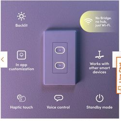 Smart Wi-Fi Connected White Touch Light Switch for Dimmable 210W LED and 650W Incandescent Bulbs, Single-Pole 2-Buttons