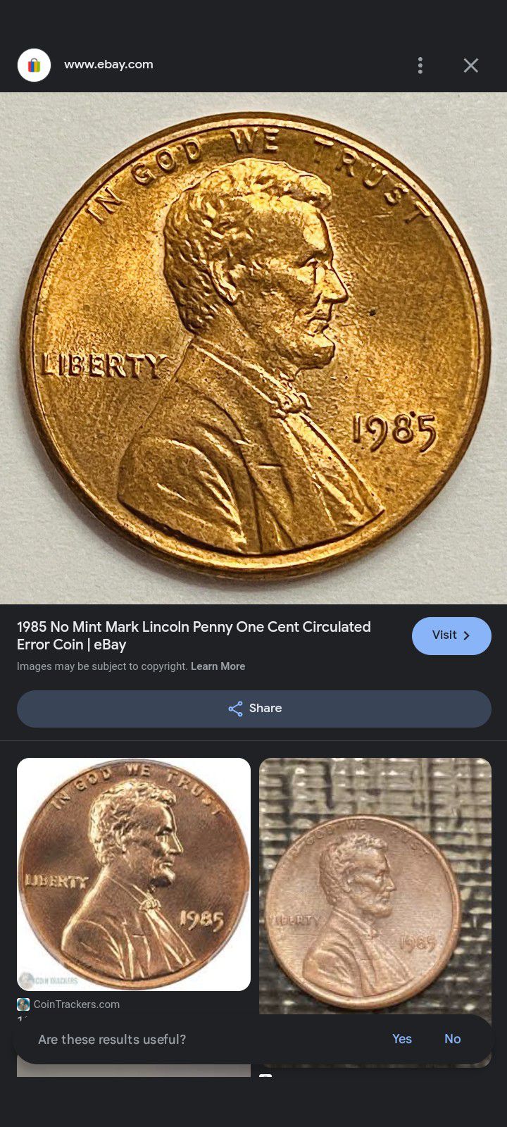 1985 Penny Non mint Mark