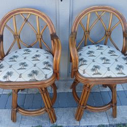 Natural Rattan Swivel Barstools 