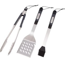 3 Piece Stainless Steel Barbecue Tool Set - Set Includes Spatula, Locking Tongs and A Silicon Basting Brush