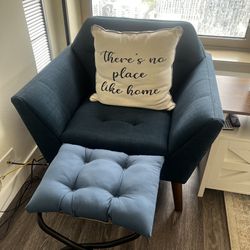 OBO Merrylite 37" Wide Upholstered Armchair with Tufted Backrest and foldable Ottoman