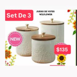 Botes Para Organizarset De 3 Chiles Harinas Ceriales  $135.00. Azúcares Línea Wildflower Cerámica Princess House Ventas Finales 